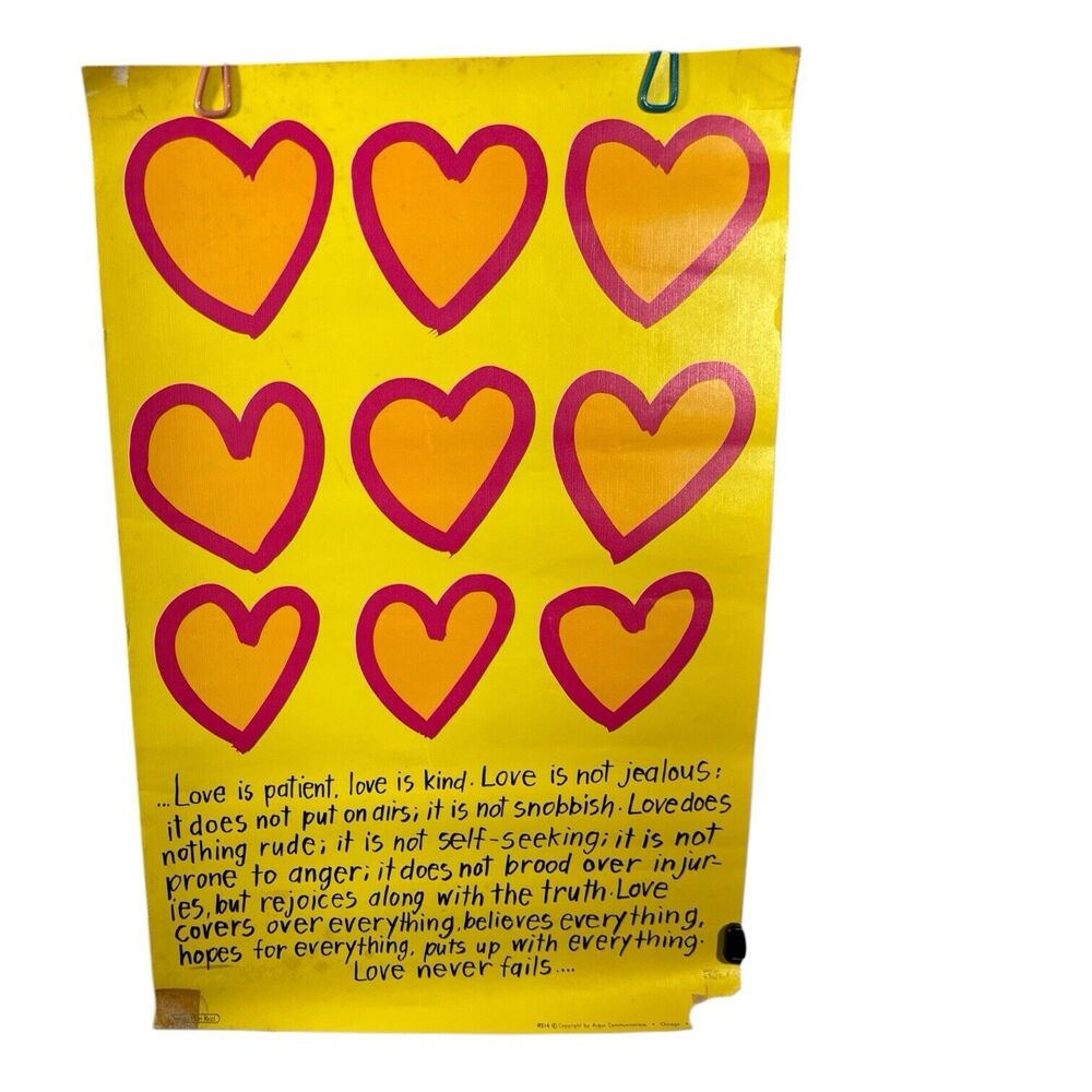 VTG 1971 Argus Ricci Poster Love Is… 1 Corinthians 13 Bible Verse Inspirational